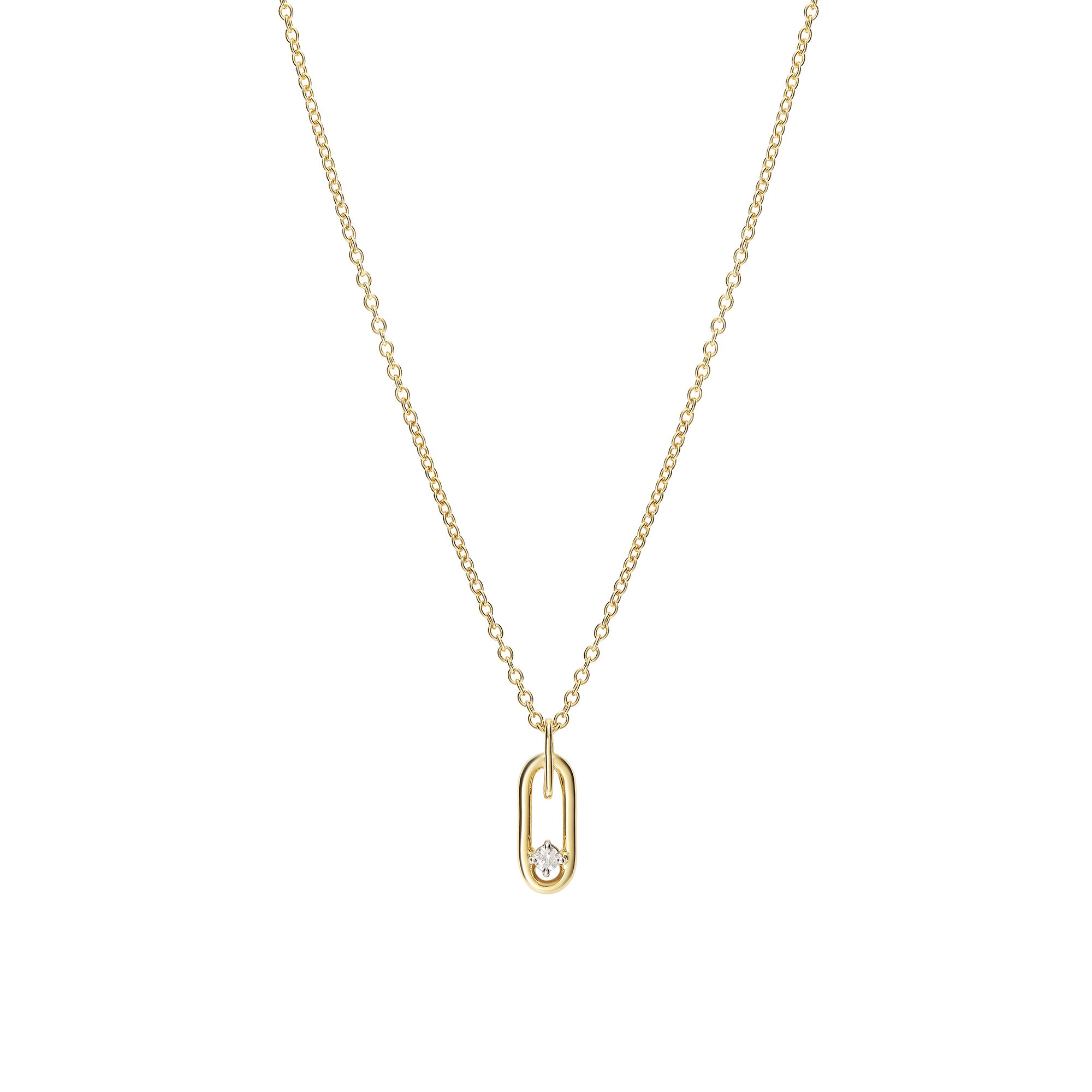 Paperclip vertical necklace with diamond