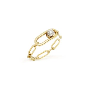 Paperclip chain ring with diamond