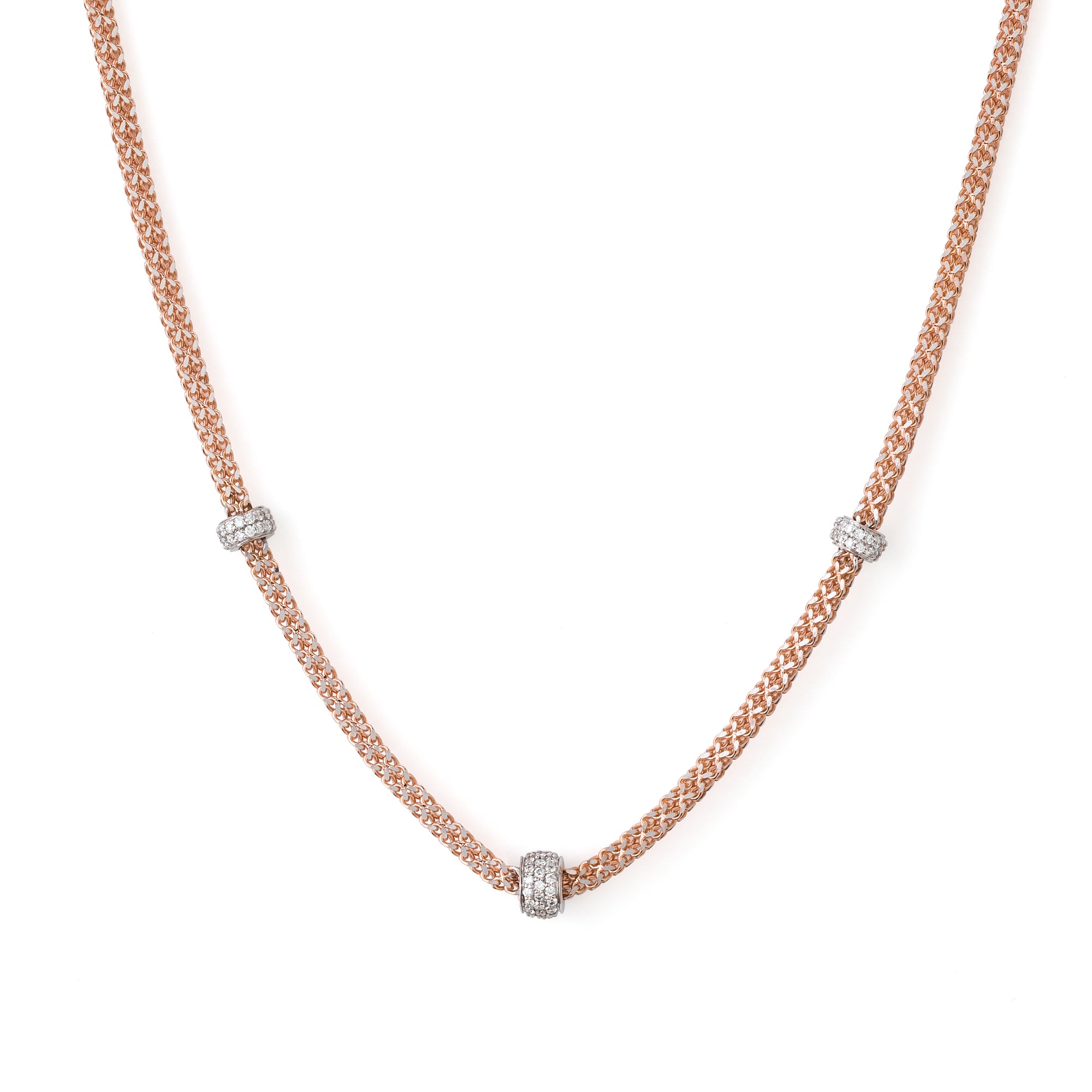 Heritage necklace in pink gold and 3 diamonds
